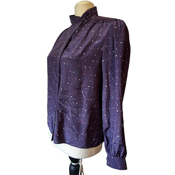 Prophecy Vintage Floral Silky Purple Librarian Blouse Sz Large Appx (Unsized) Ma - Picture 7 of 13